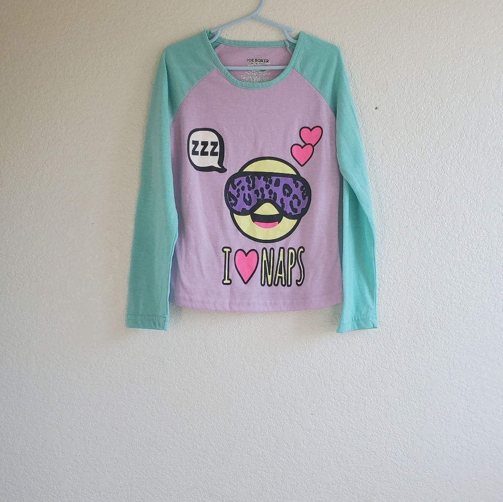 Joe Boxer Girls Purple/Green Pajamas Top Size 7/8 Sleeping Emoji